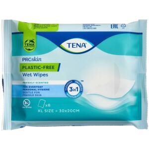 TENA Wet Wipes Plasticfree, 8 stk (Udløb: 04/2025)